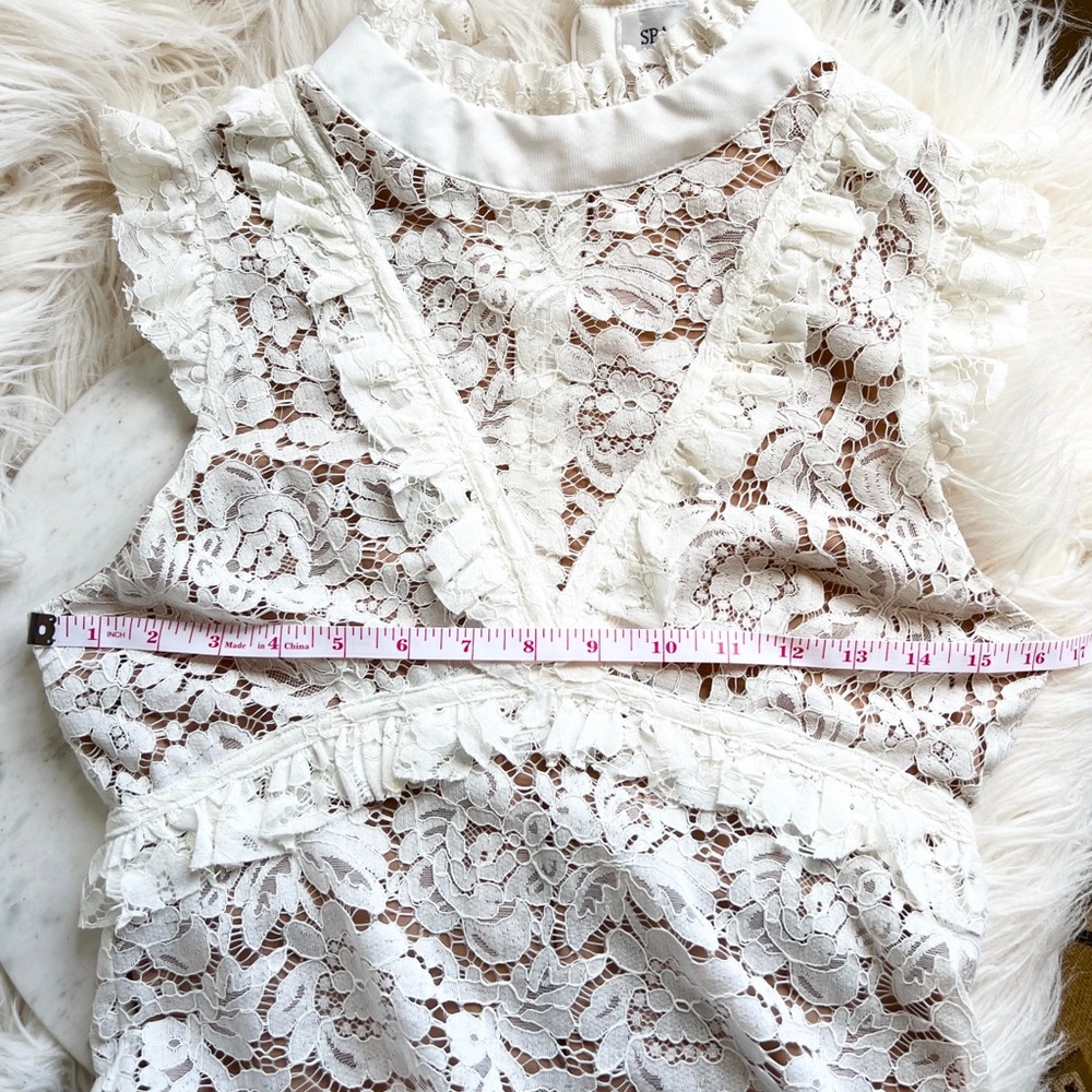 Space 46 The Penny Ruffle High Neck Lace Dress White and Nude Sz M - Picture 8 of 11